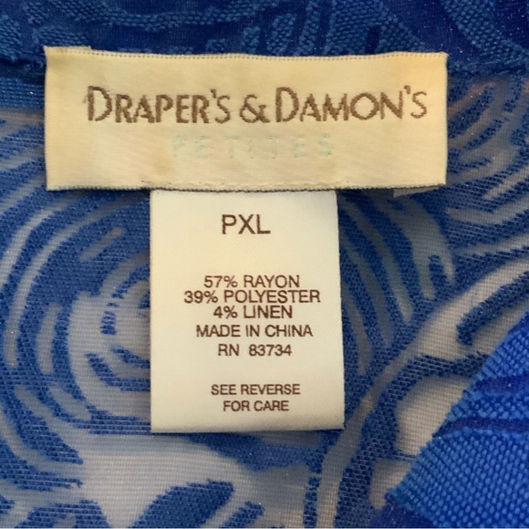 Draper’s and Damon’s Blouse Jacket Blue Button Down Semi Sheer Size PXL - Picture 6 of 6